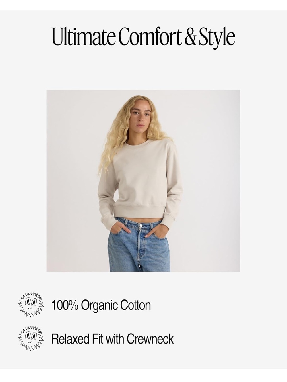 Organic Basic Weekend Boxy Crewneck Sweatshirt, SandstoneX-Small 543/bb15-1:v - Picture 5 of 10